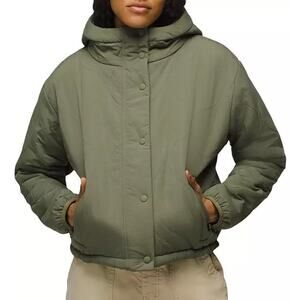 Prana Encinitas Jacket Women's XS Rye Green Quilted Sherpa Fleece Lining Hooded